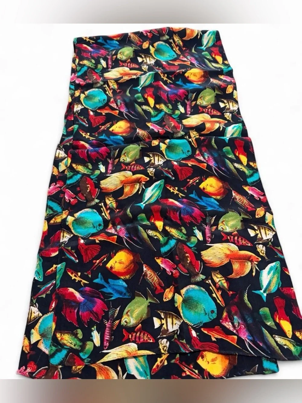 Silk 100% Colorful Tropical Fish Print scarf